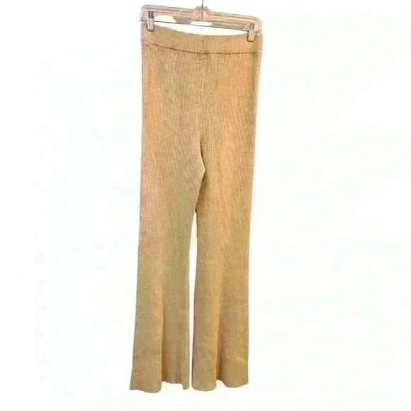 Abercrombie & Fitch Ribbed Kick Flare Beige High Rise Sweater Lounge Pants Sz M - Picture 2 of 8